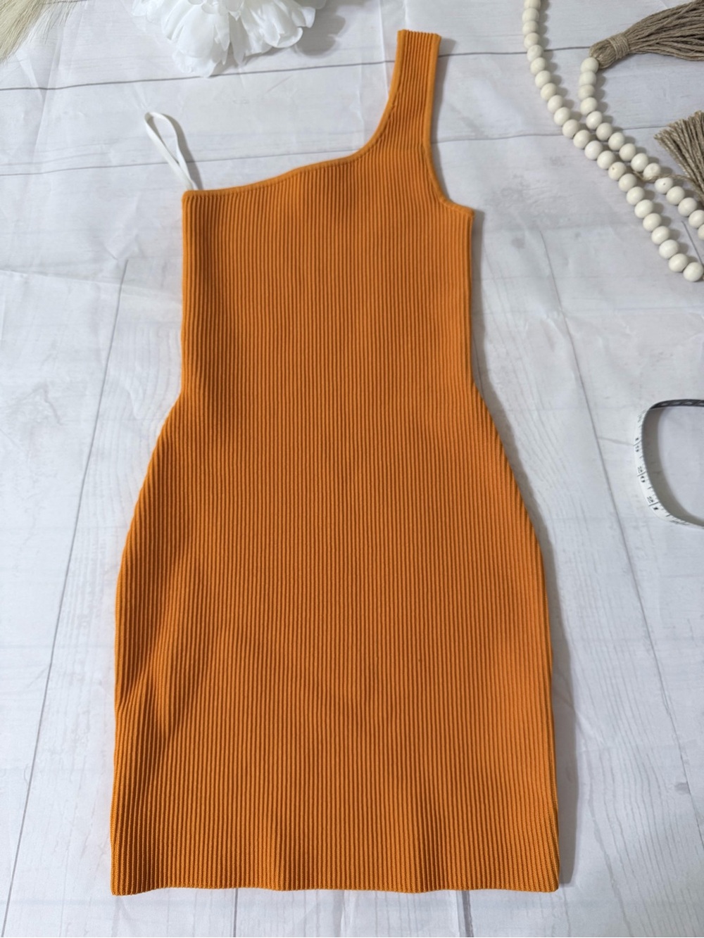 Babaton One-Shoulder Ribbed Dress in Orange